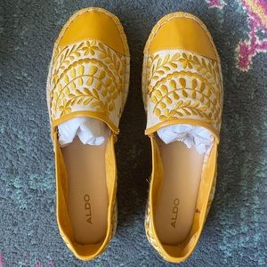 NWT Mustard Embroidered ALDO Slip On Espadrilles